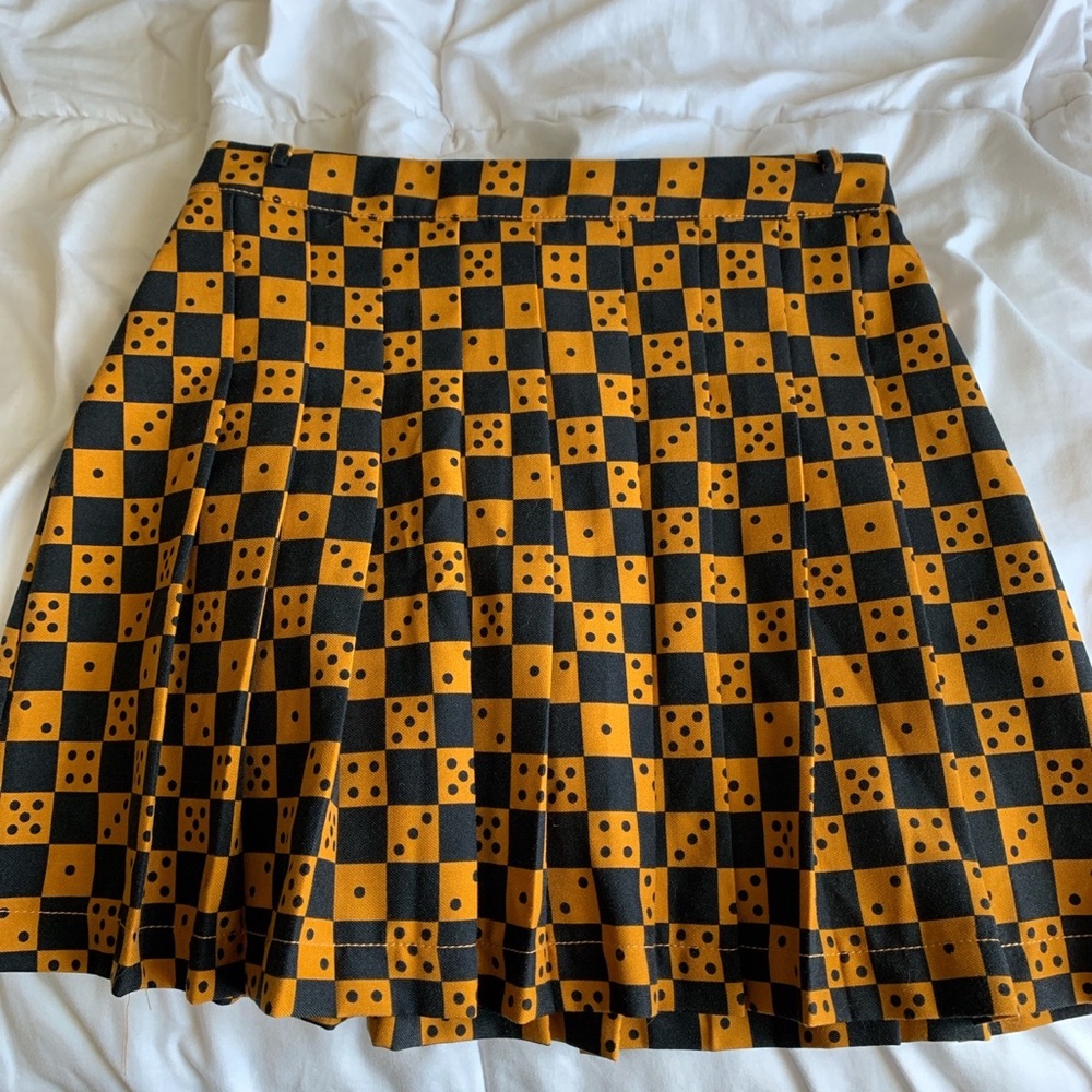 Tanners Brown and Black Checkerboard Dice Pleated Skirt